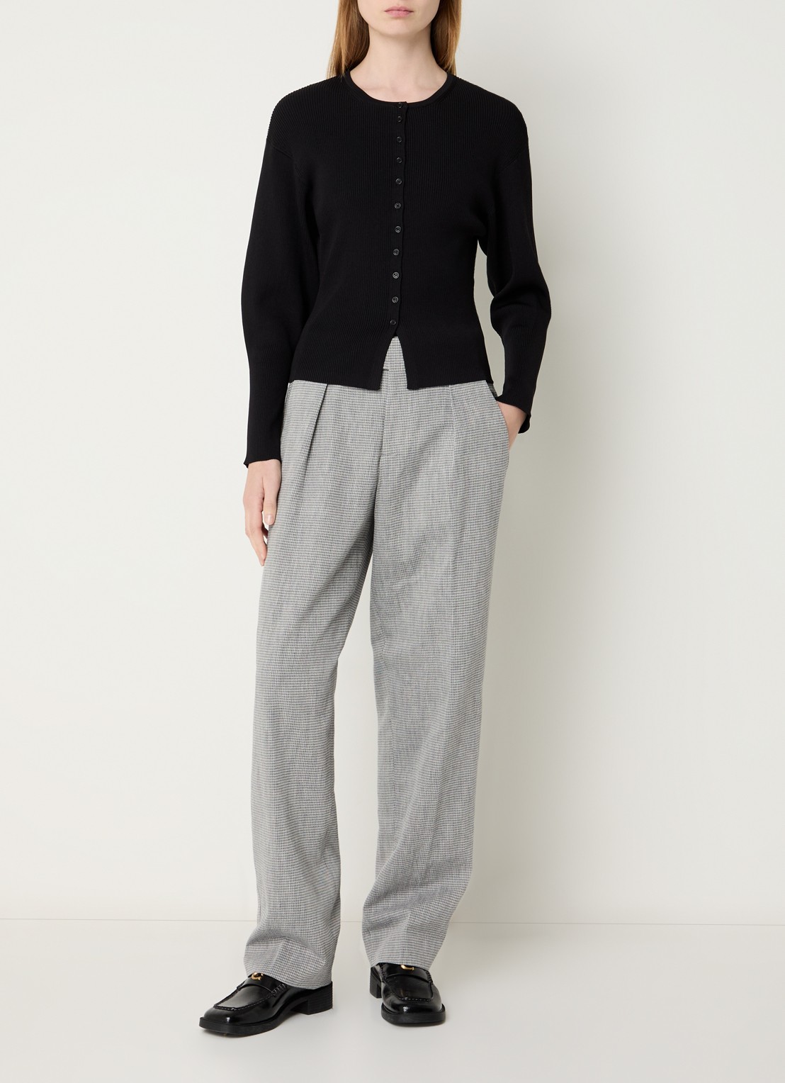 CLOSED Mawson high waist loose fit pantalon met pied-de-poule dessin - voorkant 4 lichtgrijs
