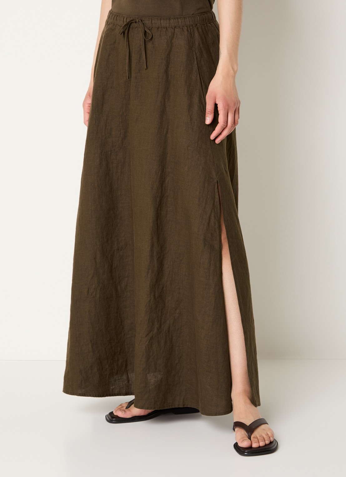CLOSED Maxi rok van linnen met split - detail donkerbruin