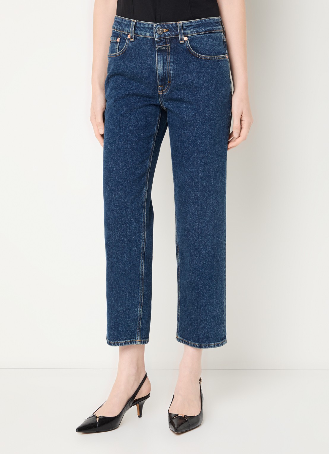 CLOSED Milo high waist cropped slim fit jeans met donkere wassing - detail 2 indigo