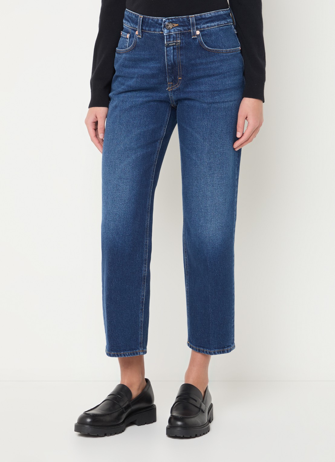 CLOSED Milo high waist cropped straight leg jeans met donkere wassing  - detail 4 donkerblauw