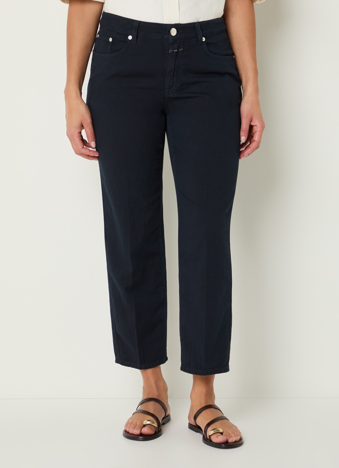 CLOSED Milo high waist straight fit cropped broek met steekzakken - detail 4 donkerblauw