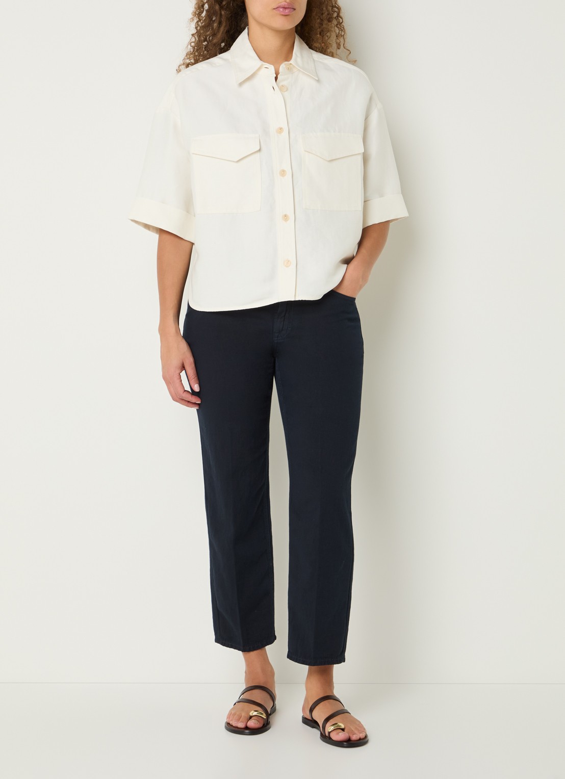 CLOSED Milo high waist straight fit cropped broek met steekzakken - voorkant 2 donkerblauw