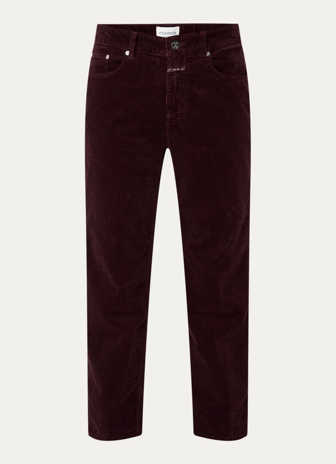 CLOSED Milo mid waist cropped straight fit broek van corduroy - voorkant 4 bordeauxrood