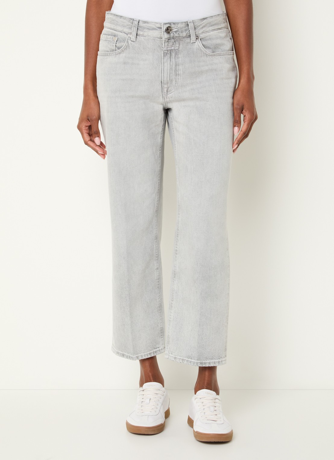 CLOSED Milo mid waist straight fit cropped jeans met gekleurde wassing  - detail 2 lichtgrijs