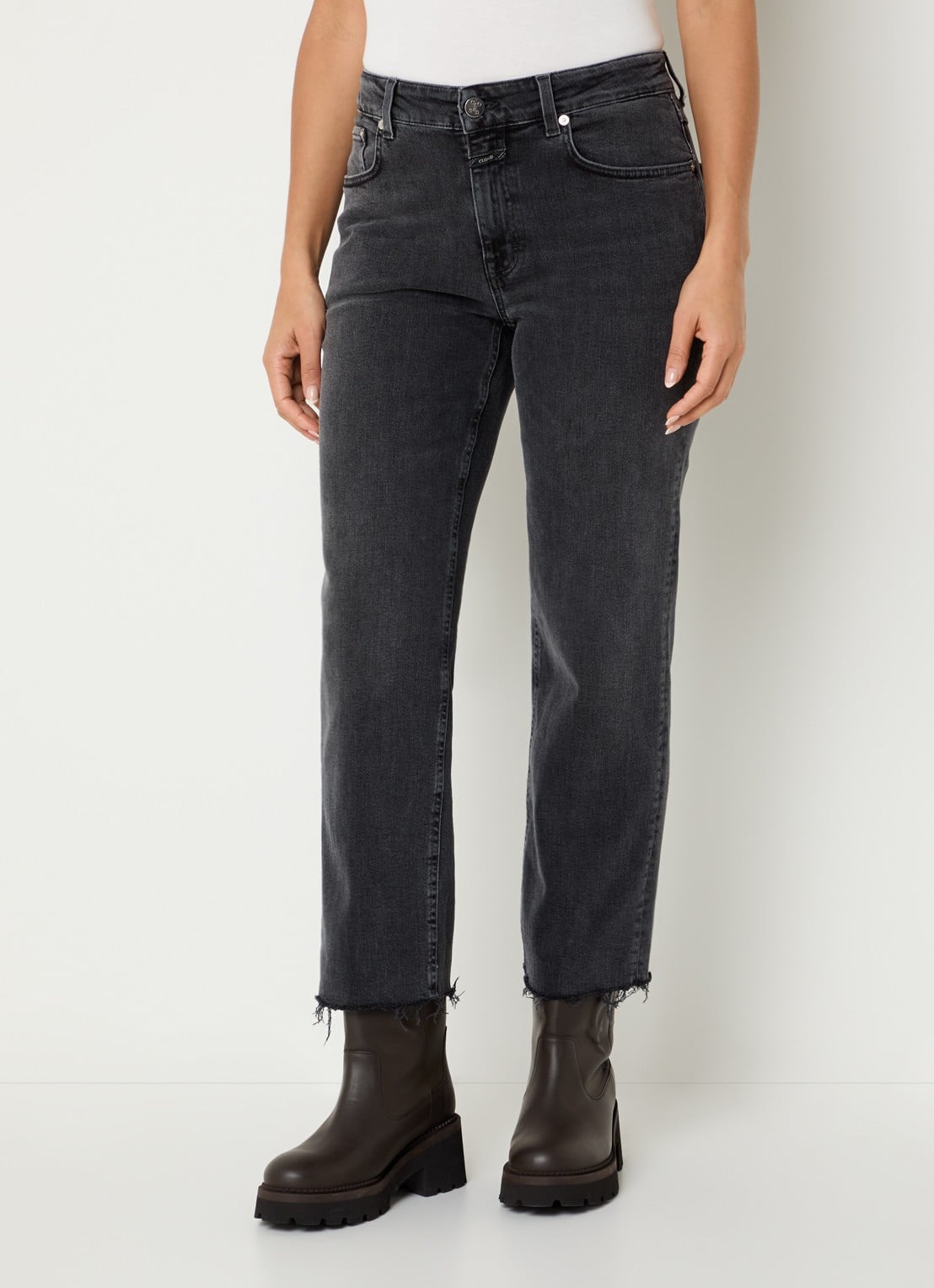 CLOSED Milo mid waist straight leg jeans met gekleurde wassing - detail donkergrijs