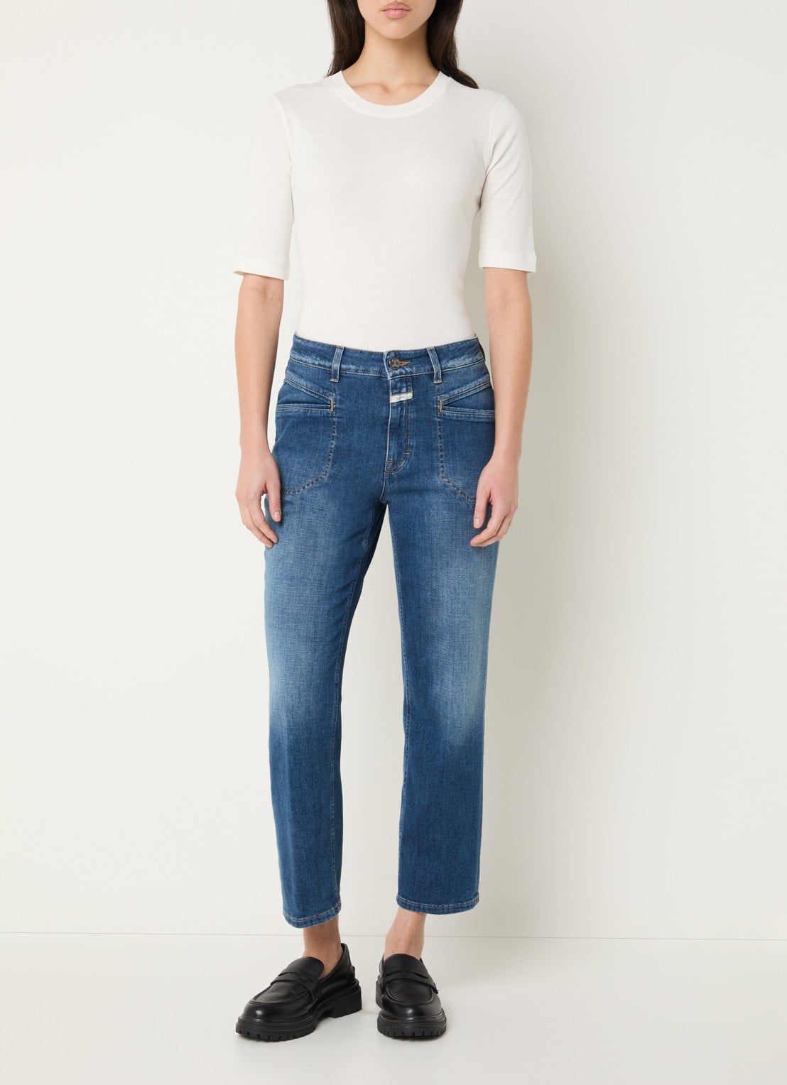 CLOSED Mira-X mid waist straight leg cropped jeans met medium wassing - voorkant 2 indigo
