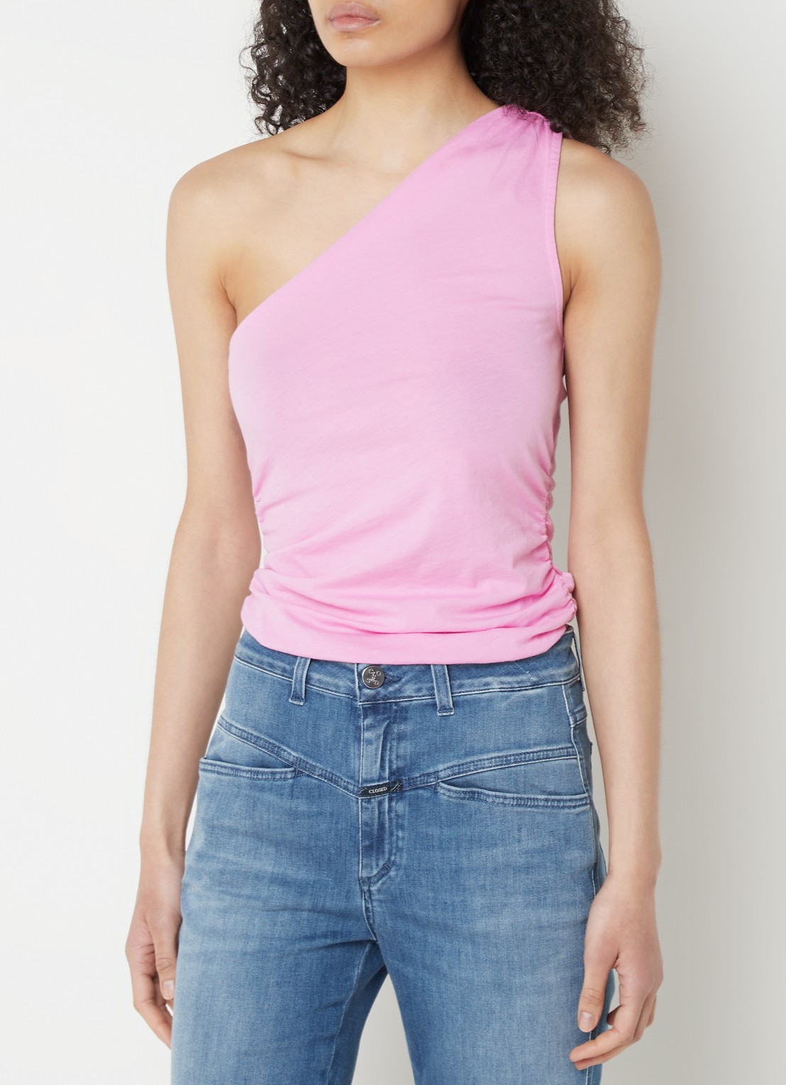 CLOSED One shoulder top van  katoen met plooidetail - detail roze