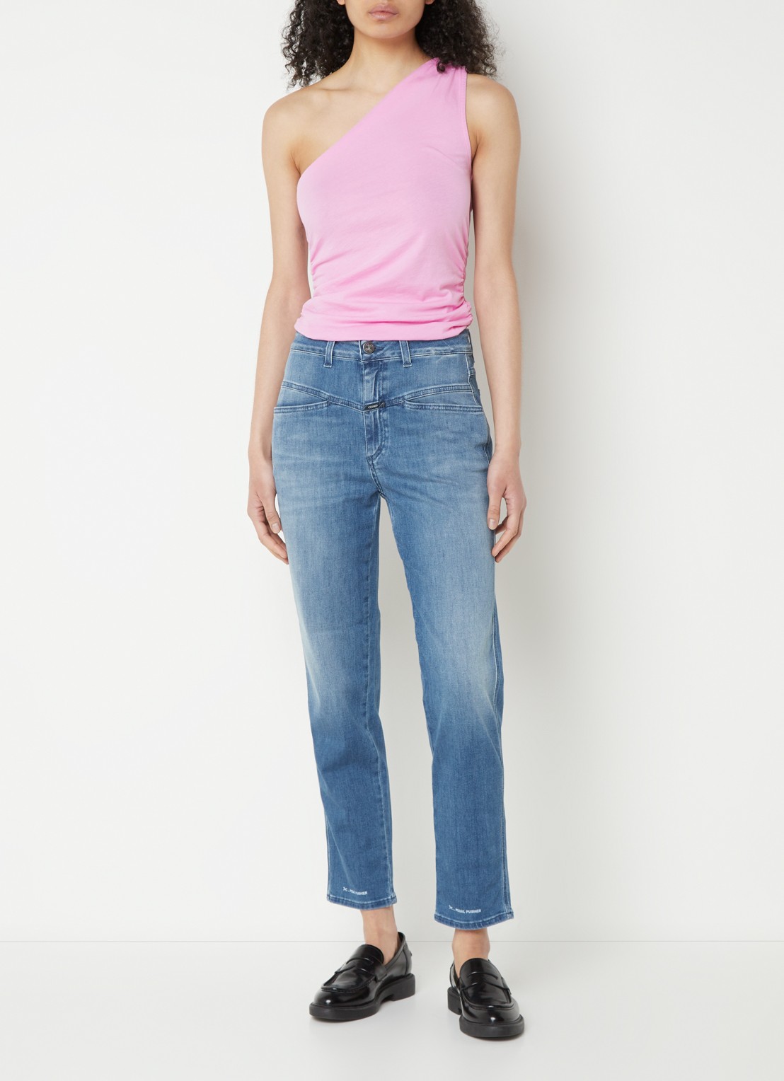 CLOSED One shoulder top van  katoen met plooidetail - voorkant 4 roze