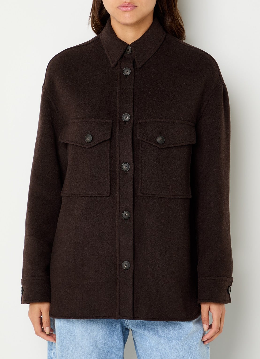 CLOSED Overshirt in wolblend met klepzakken - detail donkerbruin
