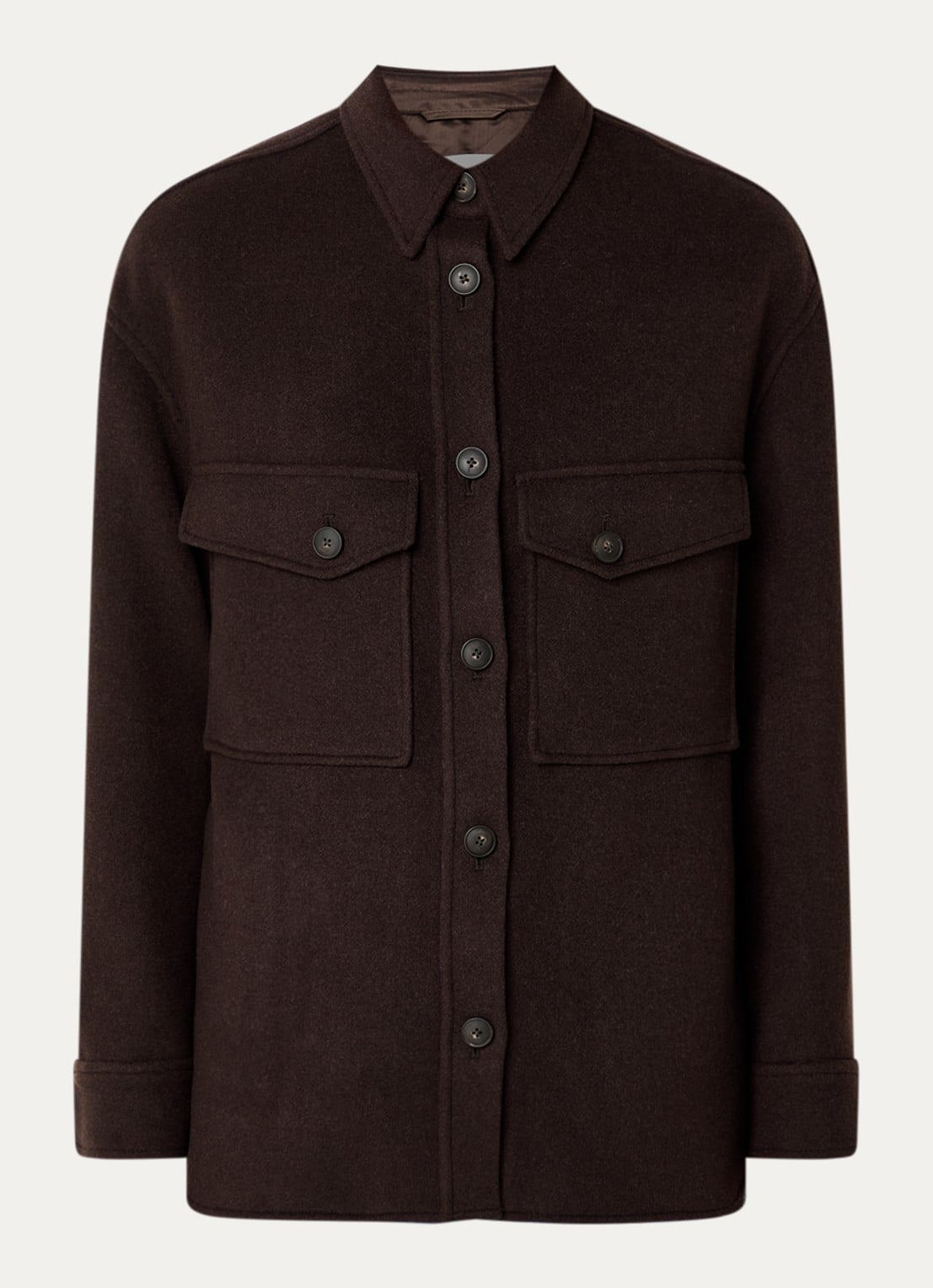 CLOSED Overshirt in wolblend met klepzakken - voorkant 2 donkerbruin