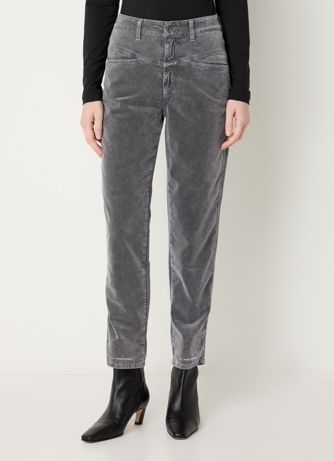CLOSED Pedal Pusher mid waist cropped tapered fit broek van fluweel - detail 2 middengrijs