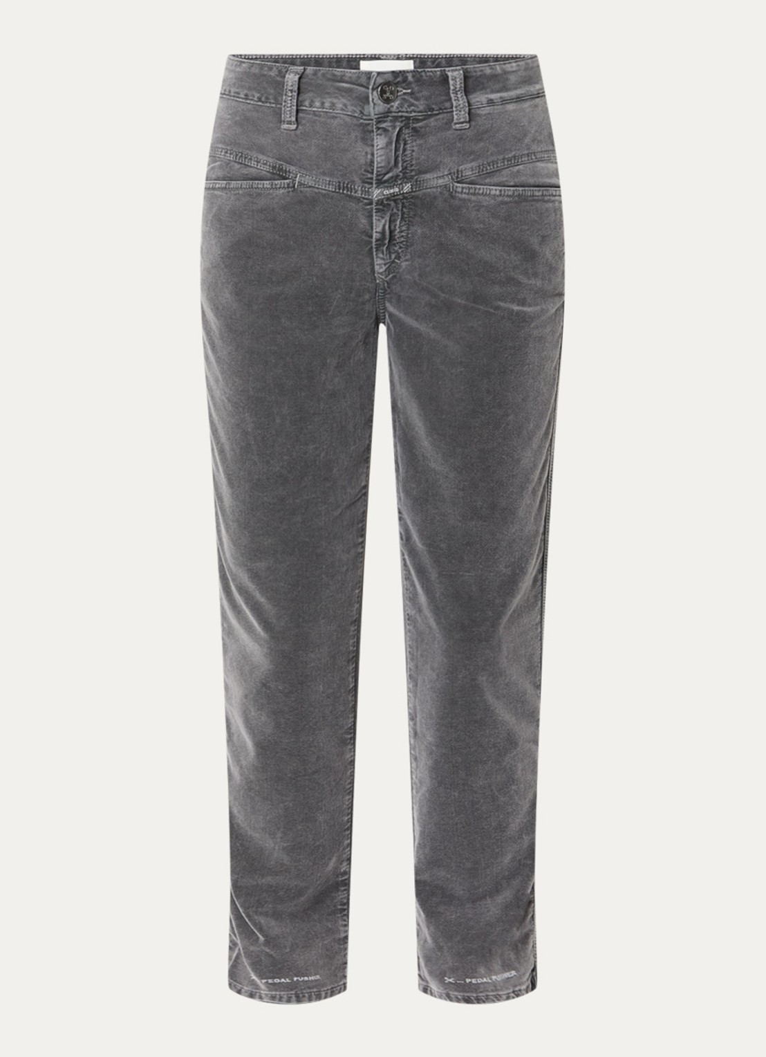 CLOSED Pedal Pusher mid waist cropped tapered fit broek van fluweel - voorkant 3 middengrijs