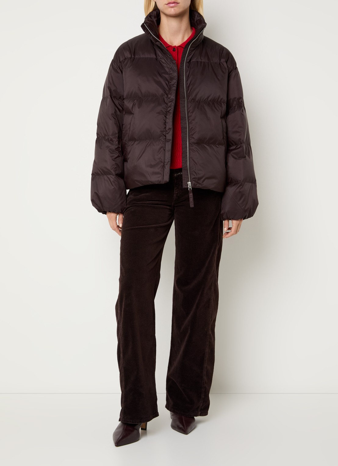 CLOSED Puffer jack met donsvulling en opstaande kraag - voorkant 2 donkerbruin