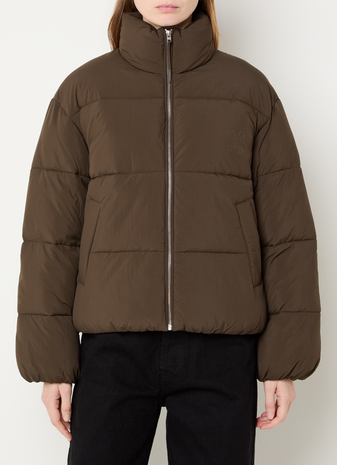 CLOSED Puffer jack met steekzakken en logo - detail 3 lichtbruin
