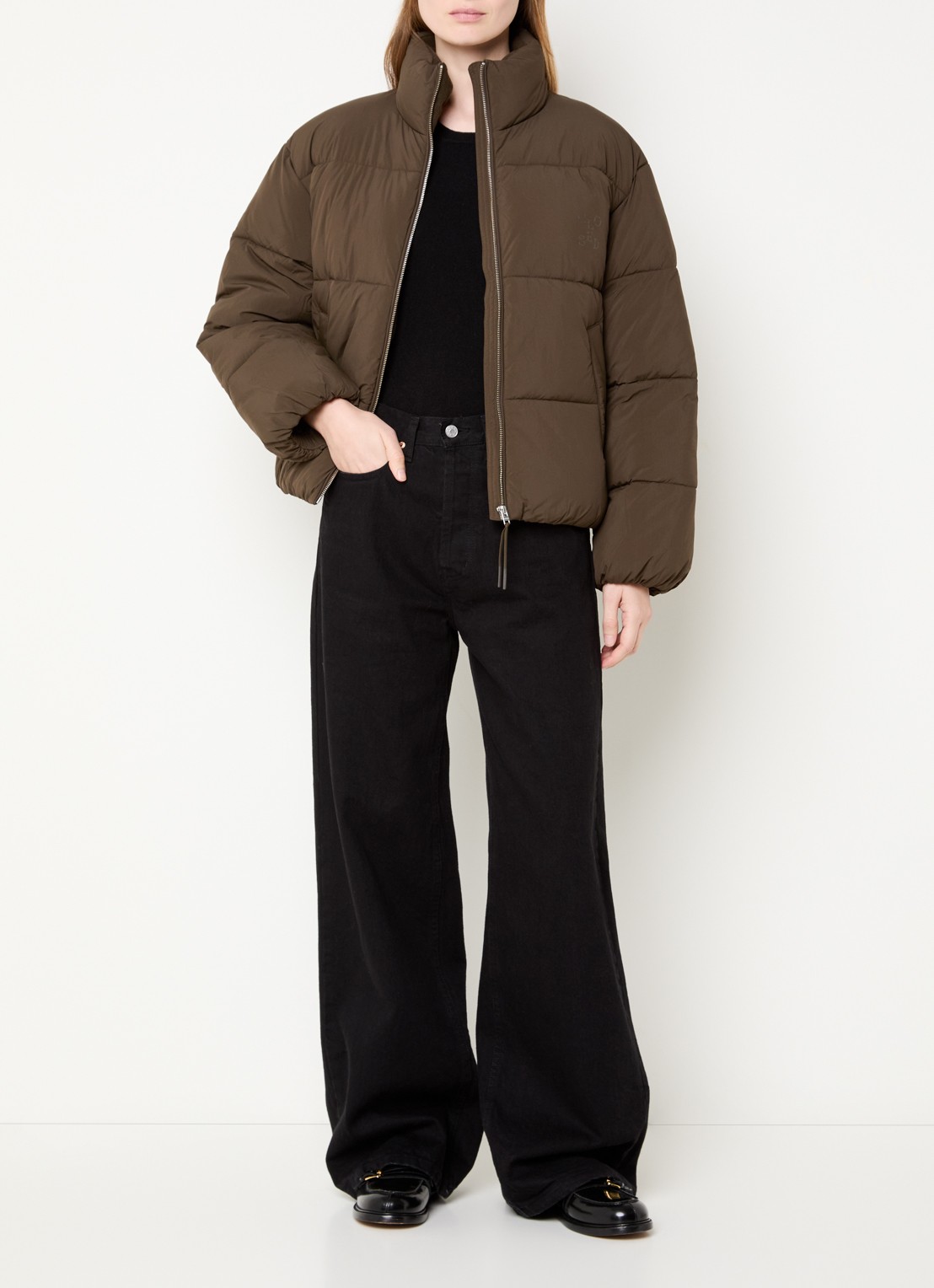 CLOSED Puffer jack met steekzakken en logo - voorkant 2 lichtbruin