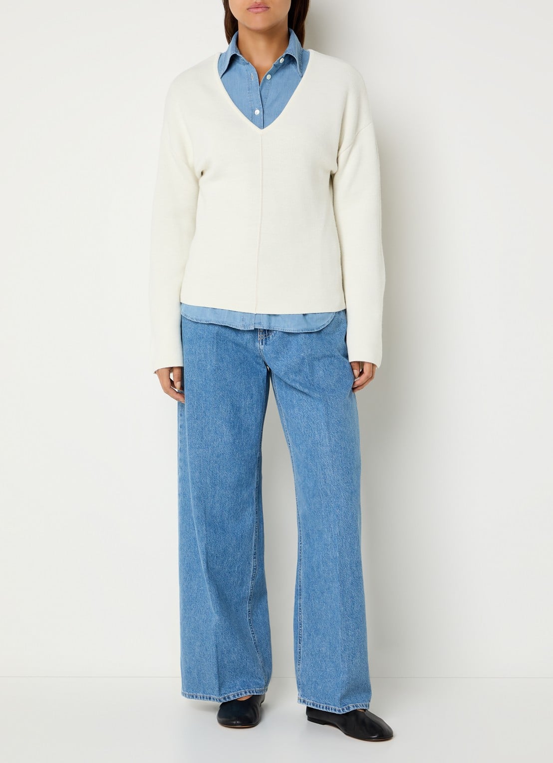 CLOSED Pullover van wol met trompetmouw - voorkant 3 gebroken wit