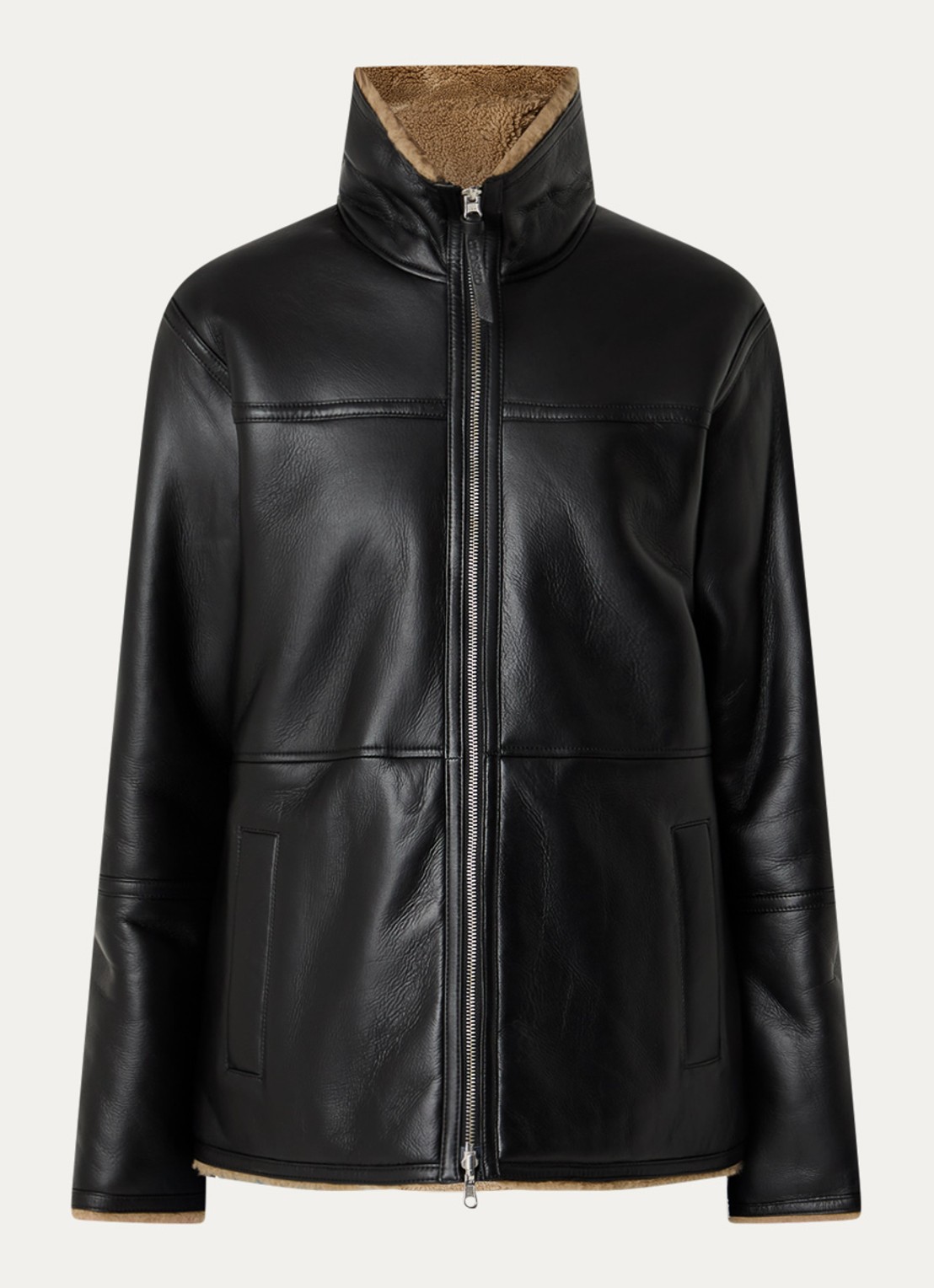 CLOSED Reversible lammycoat van lamsleer met steekzakken - voorkant 2 zwart