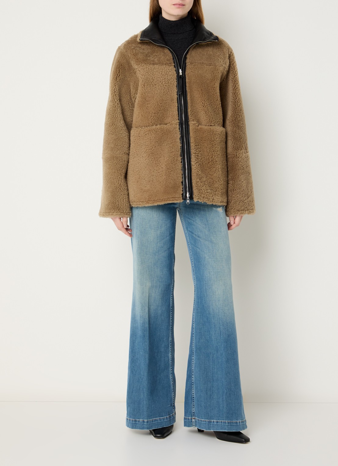 CLOSED Reversible lammycoat van lamsleer met steekzakken - voorkant 3 zwart