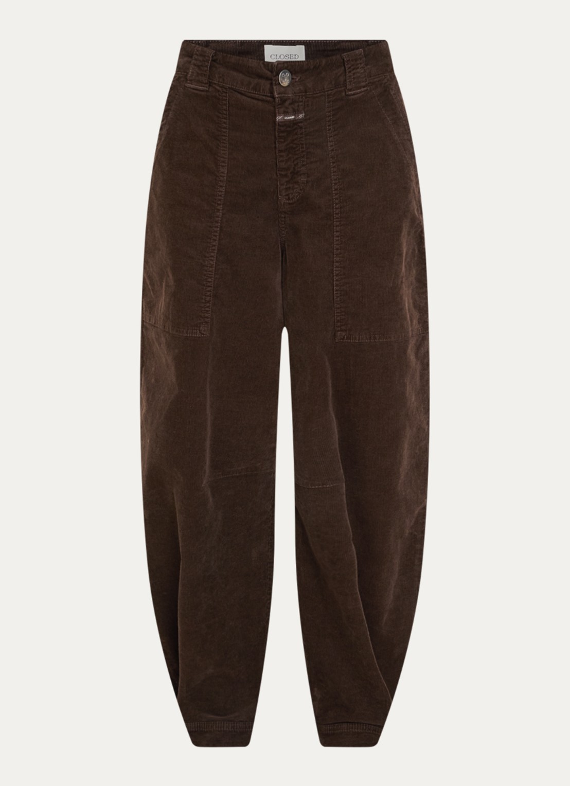 CLOSED Rhannon mid waist balloon fit broek van corduroy met opgestikte zakken - voorkant 3 donkerbruin