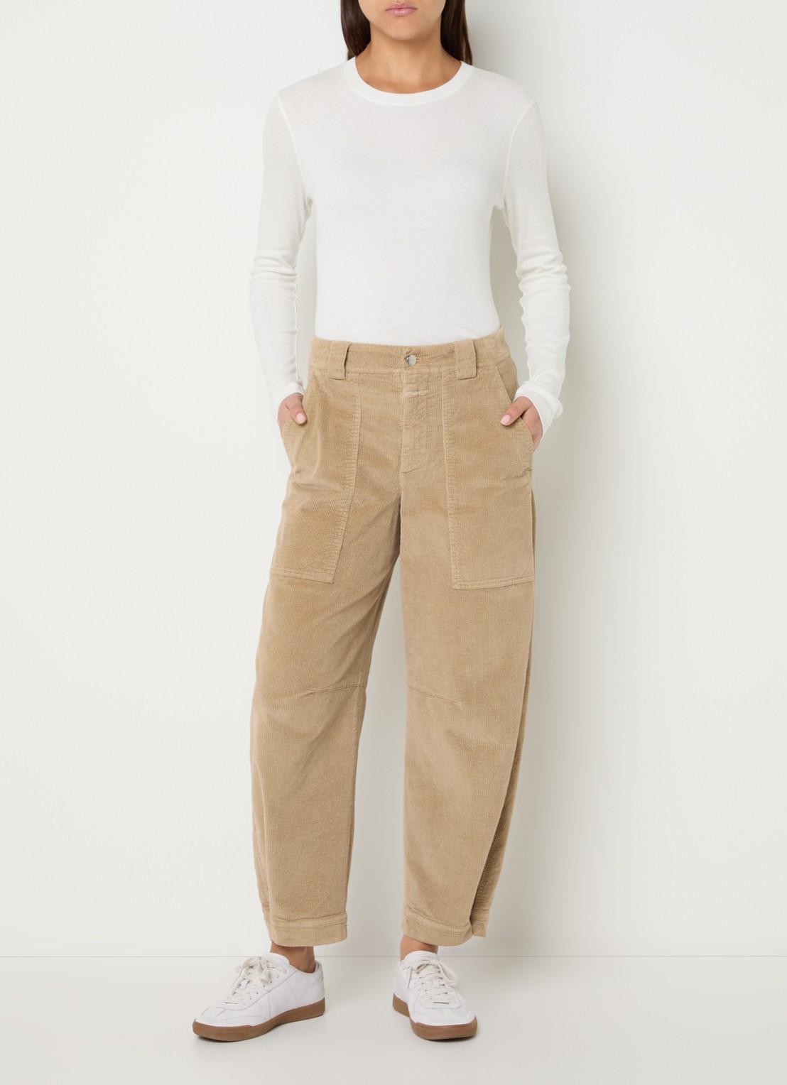 CLOSED Rhannon mid waist wide fit broek met steekzakken - voorkant 4 beige