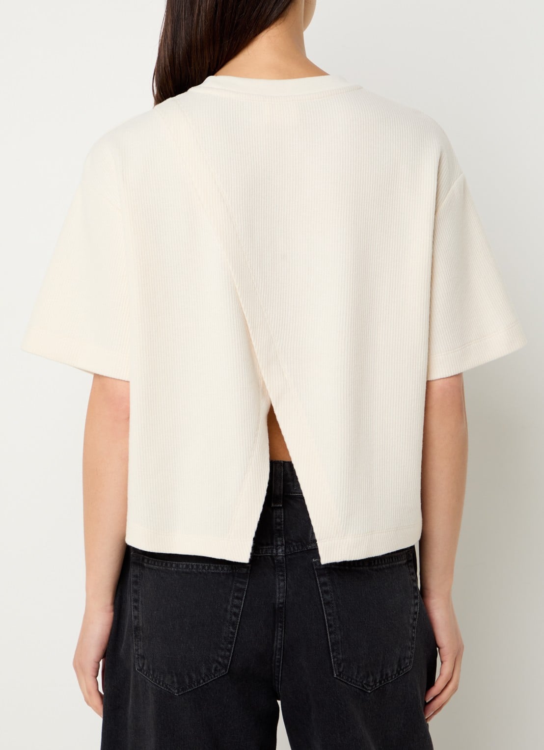 CLOSED Ribgebreid T-shirt met ronde hals - achterkant gebroken wit