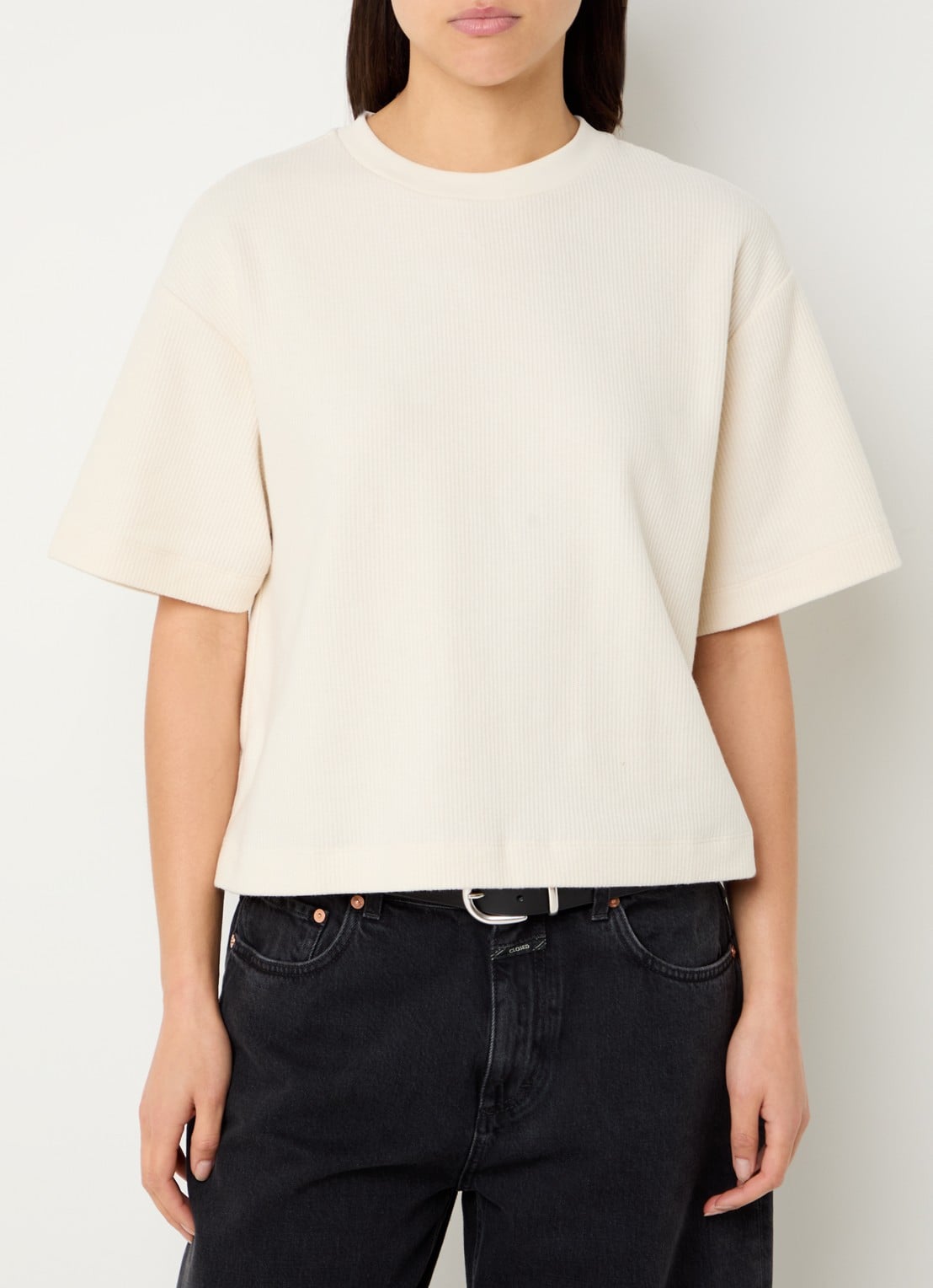 CLOSED Ribgebreid T-shirt met ronde hals - detail 2 gebroken wit