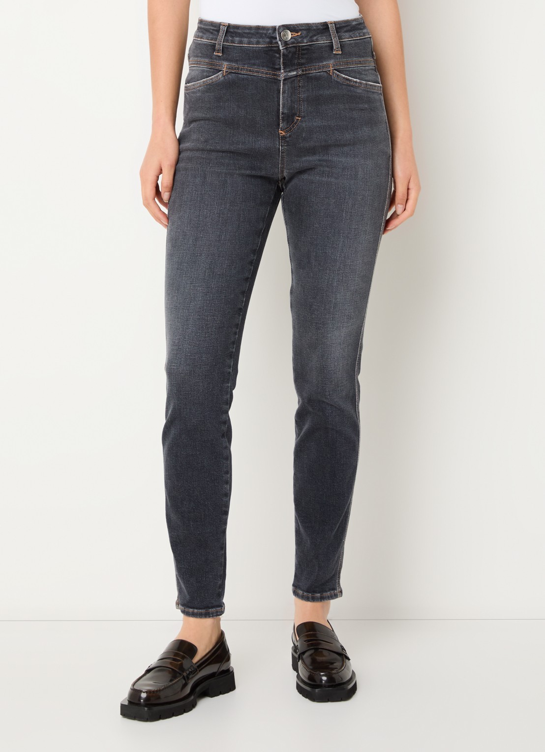 CLOSED Skinny Pusher high waist skinny cropped jeans van  katoen - detail 2 donkergrijs