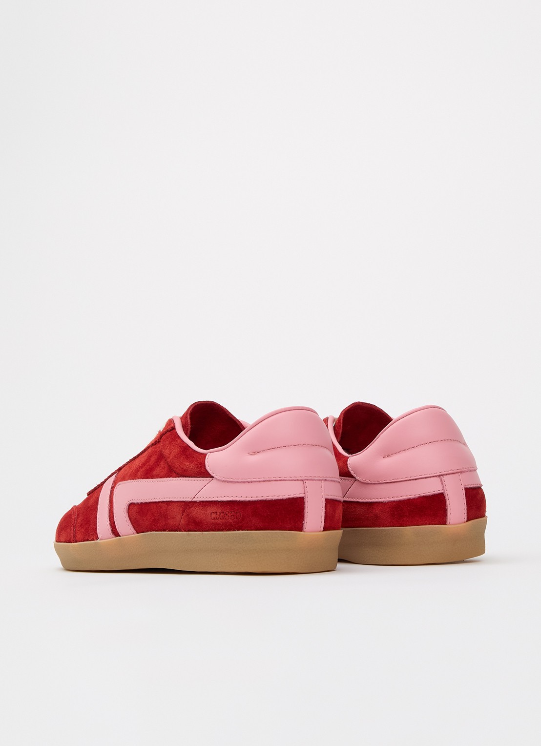 CLOSED Sneaker van suède met leren details - achterkant kersenrood