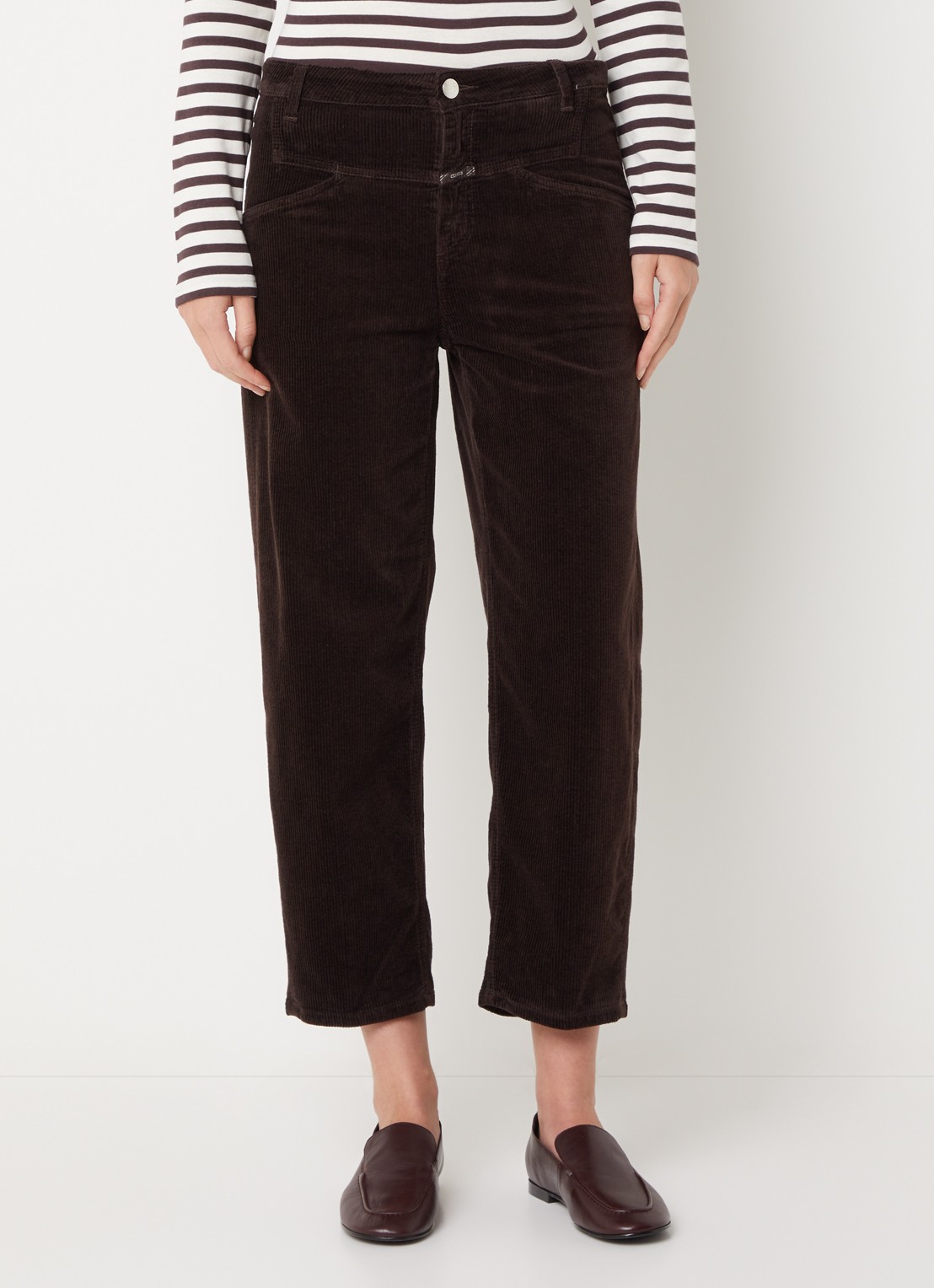 CLOSED Stover-X mid waist straight fit cropped broek met steekzakken - detail 4 bruin