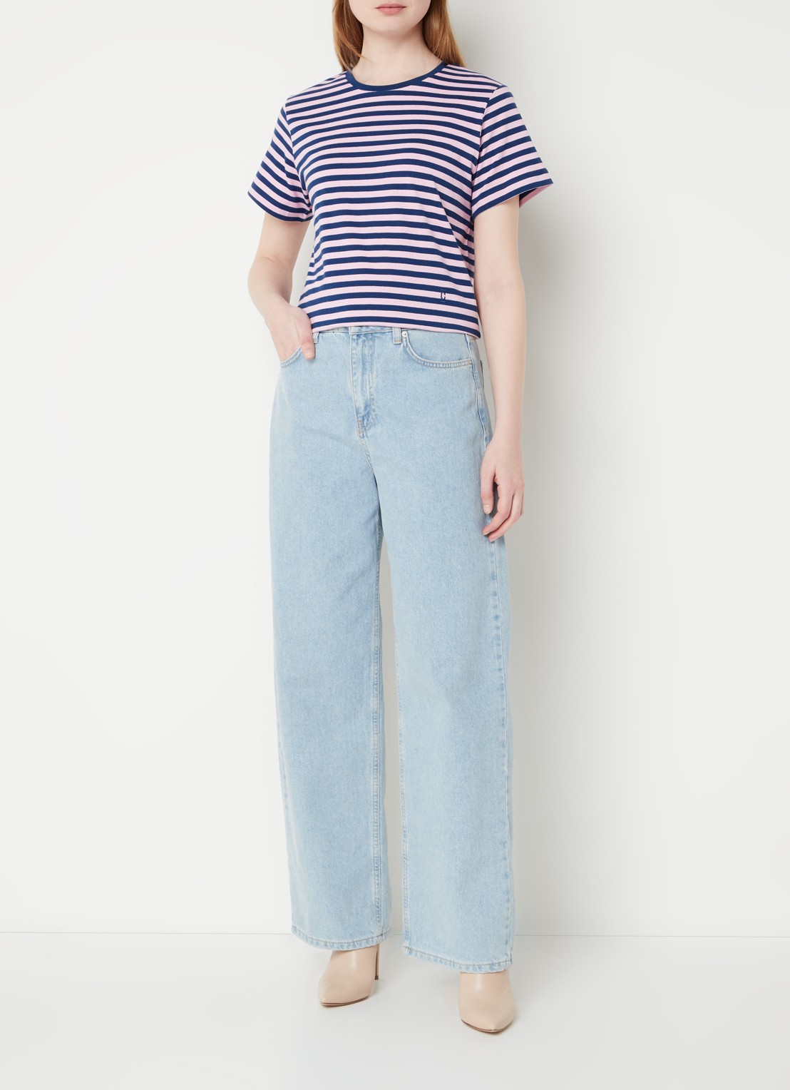CLOSED T-shirt van  katoen met streepprint - voorkant 3 blauw