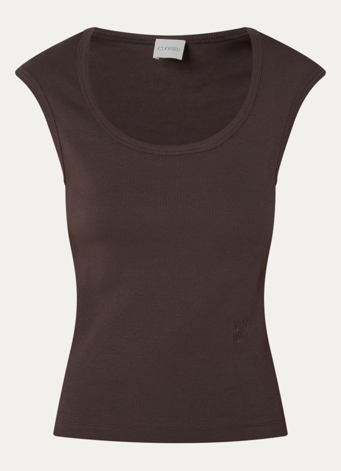 CLOSED Tanktop met ribstructuur en ronde hals - voorkant donkerbruin