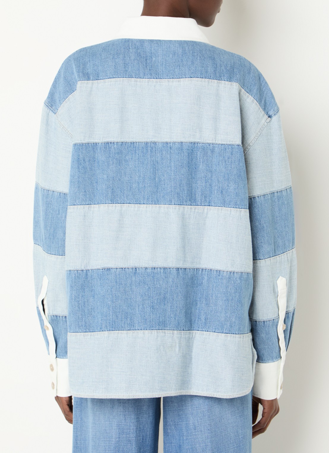 CLOSED Top van denim met polokraag en streepprint - achterkant 4 lichtblauw