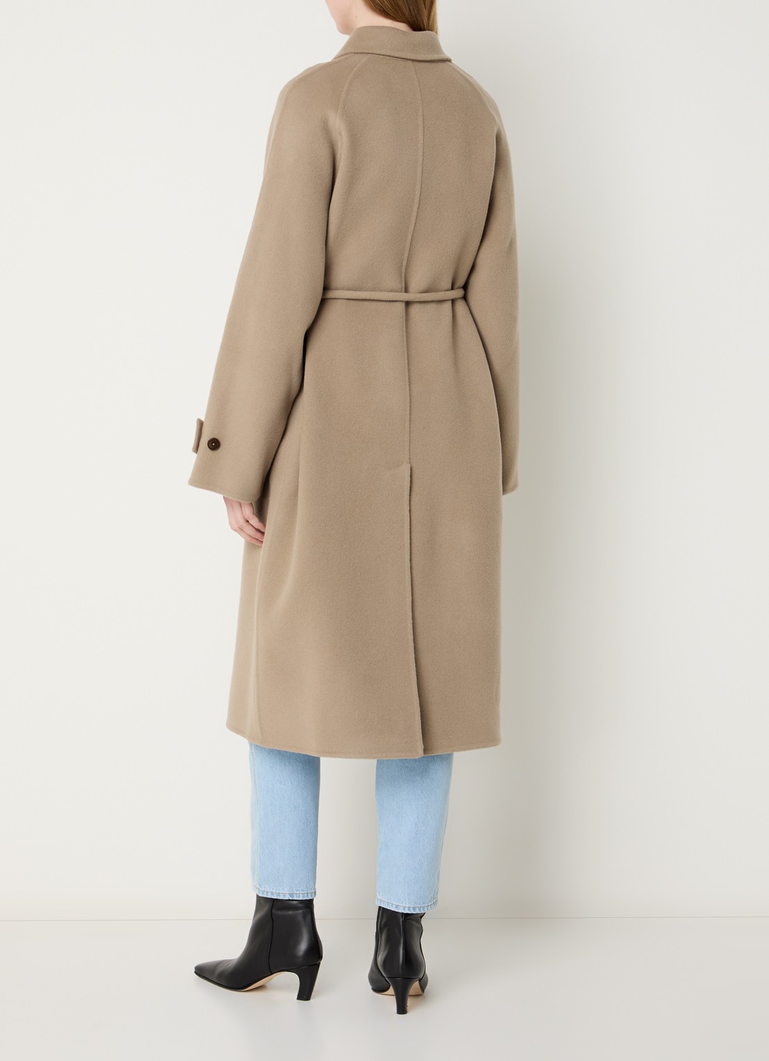 CLOSED Trenchcoat in kasjmierblend met strikceintuur - achterkant 3 donkerbeige