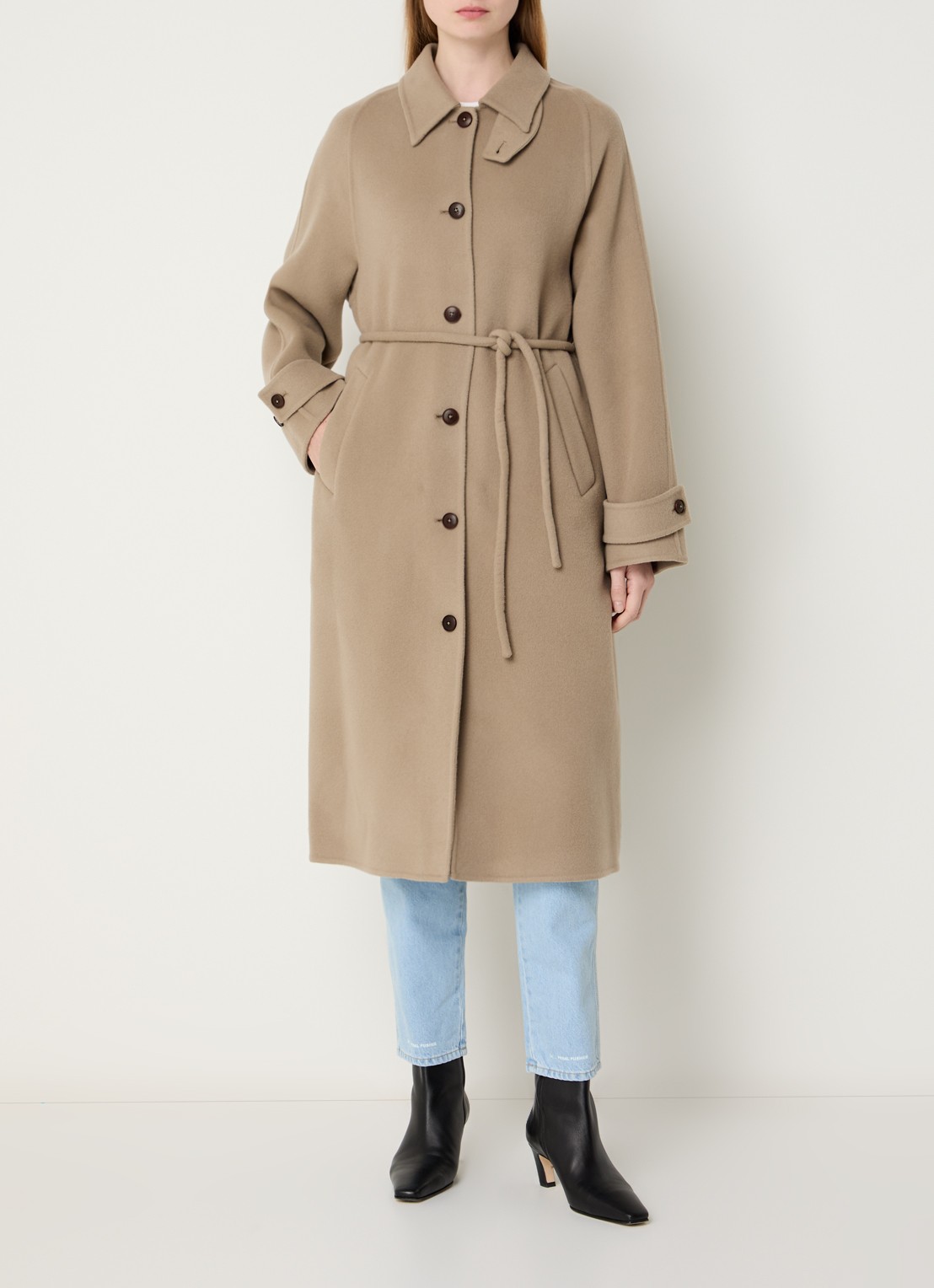 CLOSED Trenchcoat in kasjmierblend met strikceintuur - detail 4 donkerbeige