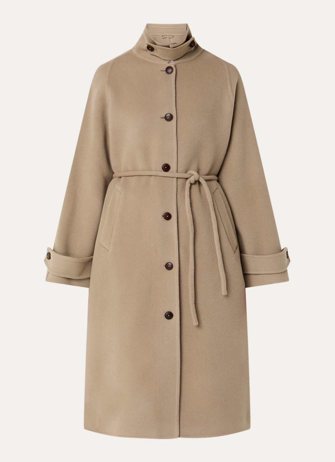 CLOSED Trenchcoat in kasjmierblend met strikceintuur - voorkant donkerbeige