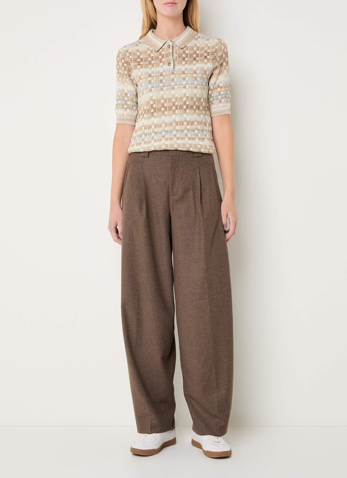 CLOSED Wendlyn high waist wide leg pantalon in wolblend - voorkant 3 bruin