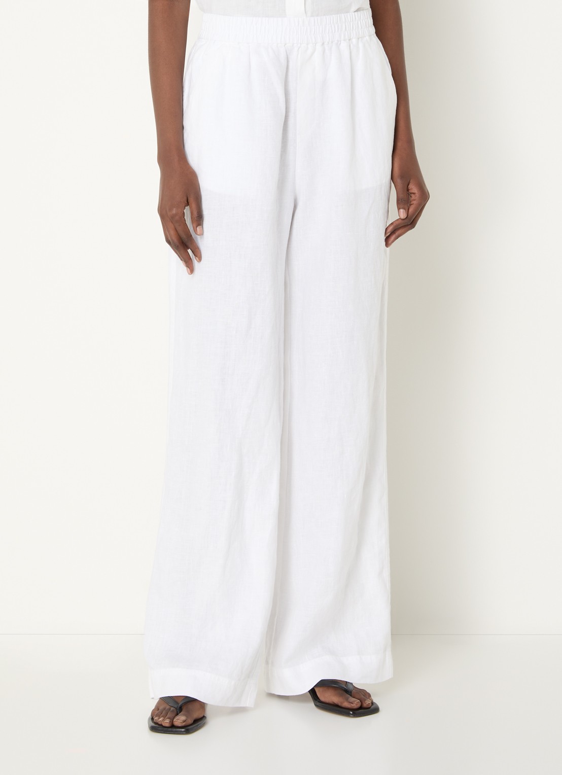 CLOSED Winona high waist wide fit pantalon van linnen - detail 3 gebroken wit
