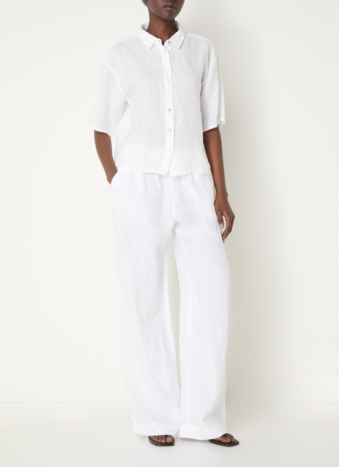 CLOSED Winona high waist wide fit pantalon van linnen - voorkant 2 gebroken wit