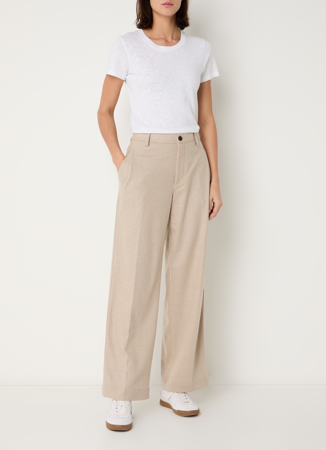 CLOSED Wrenna high waist straight fit pantalon van wol met steekzakken - voorkant 2 beige
