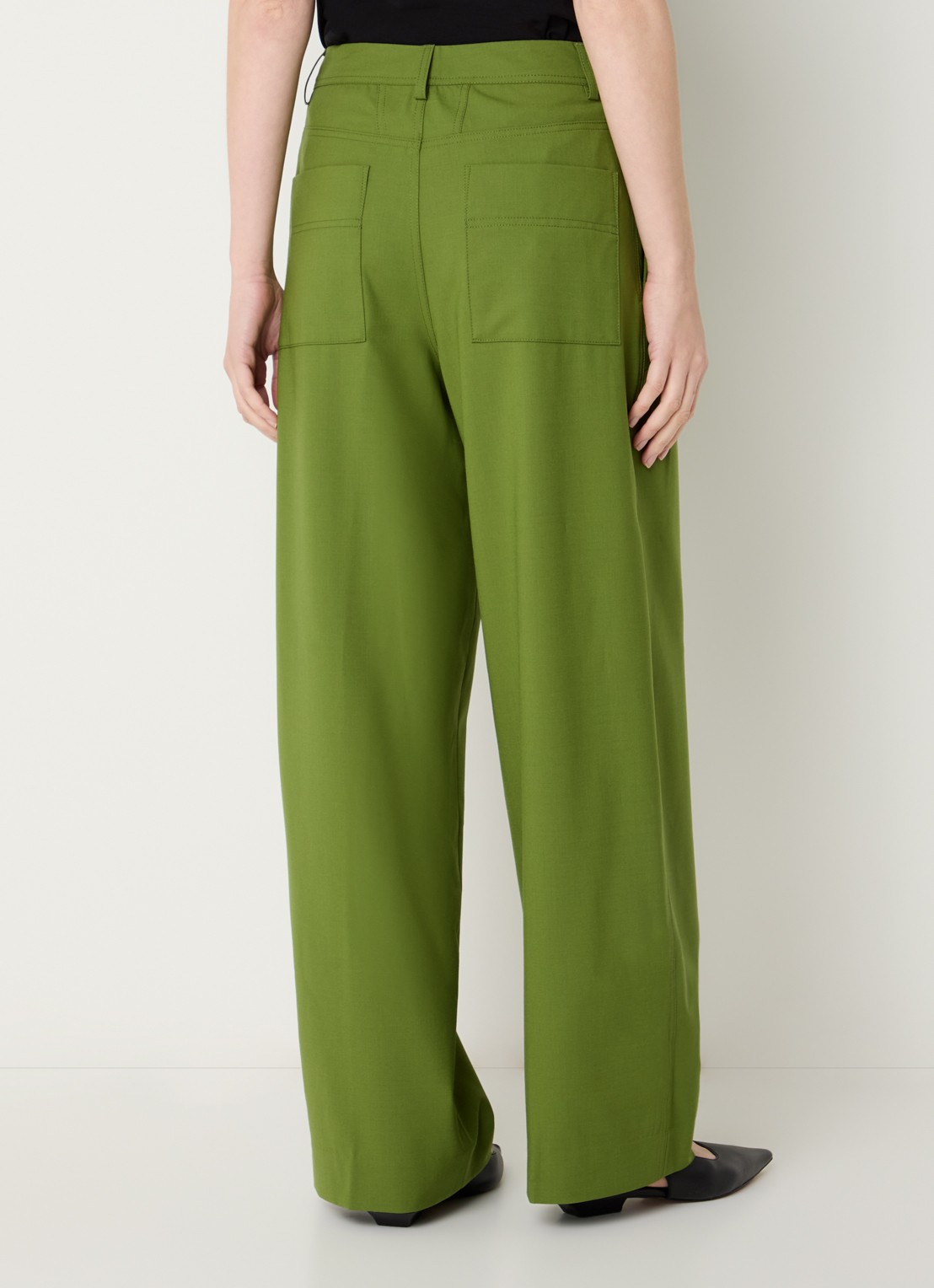 CLOSED Wrenna mid waist wide fit pantalon in scheerwolblend met steekzakken - achterkant 4 groen