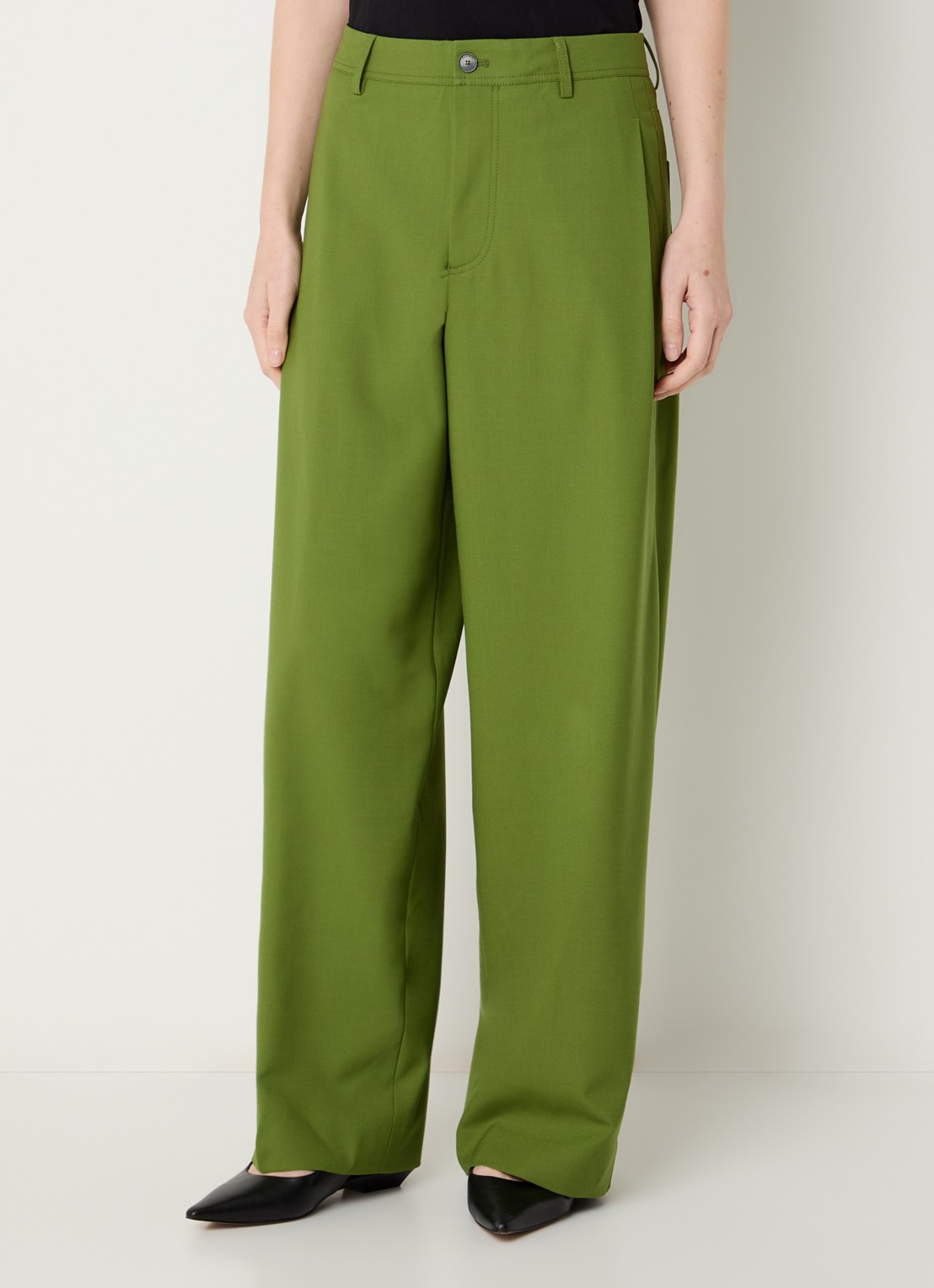 CLOSED Wrenna mid waist wide fit pantalon in scheerwolblend met steekzakken - detail 3 groen