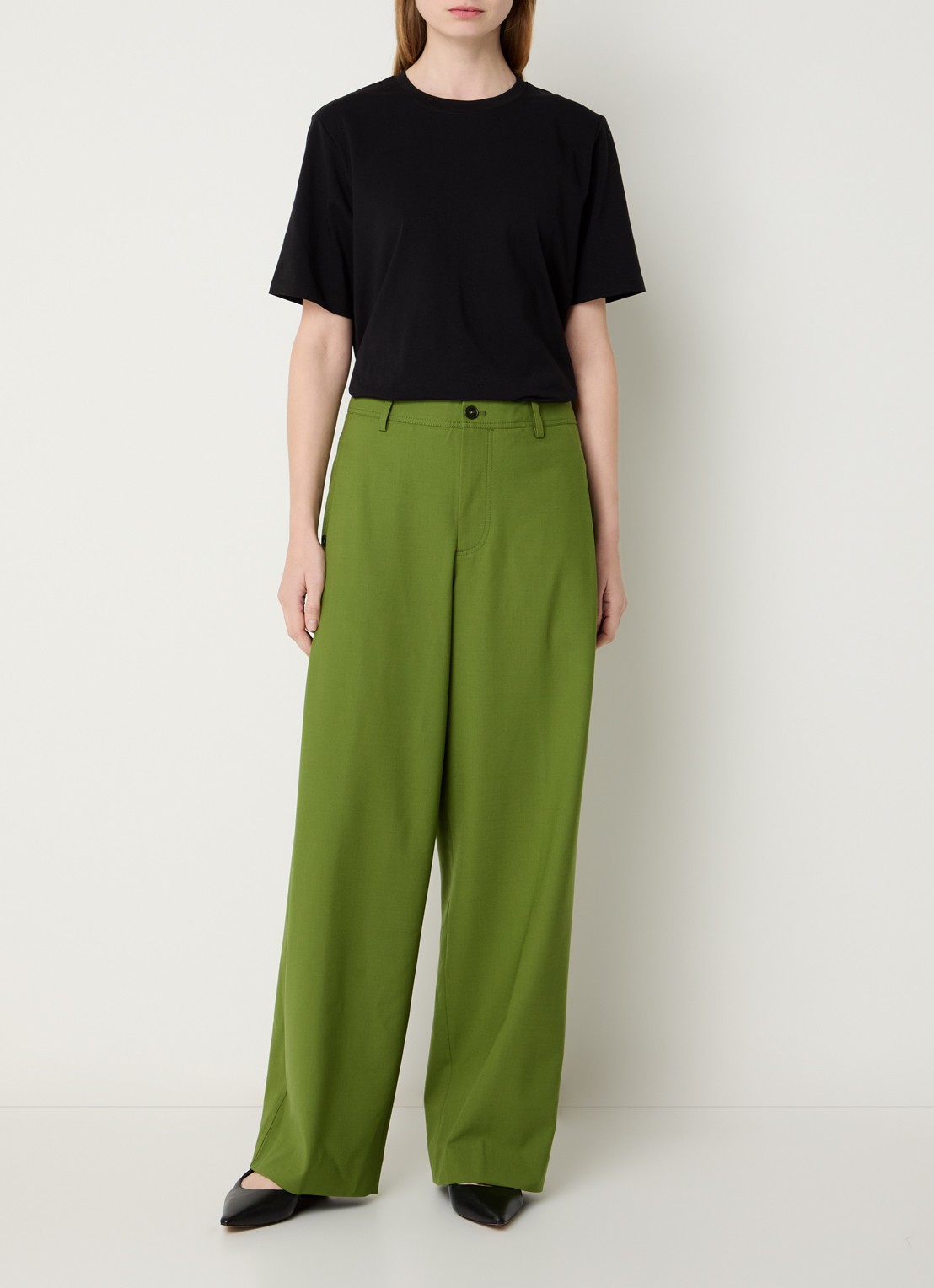 CLOSED Wrenna mid waist wide fit pantalon in scheerwolblend met steekzakken - voorkant 2 groen