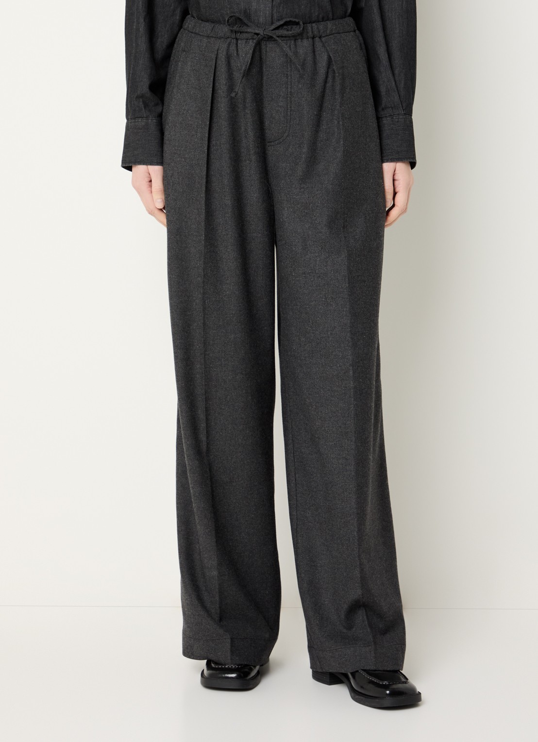CLOSED Wynston high waist wide fit pantalon in wolblend met steekzakken - detail 4 antraciet
