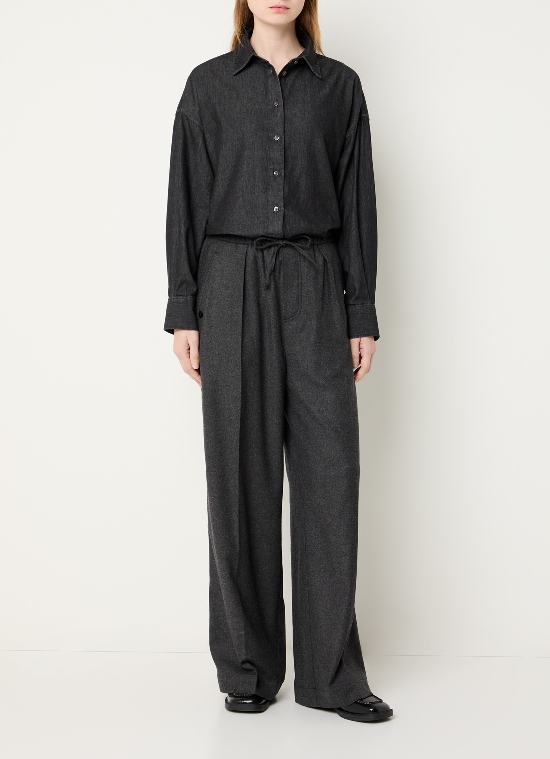 CLOSED Wynston high waist wide fit pantalon in wolblend met steekzakken - voorkant 3 antraciet