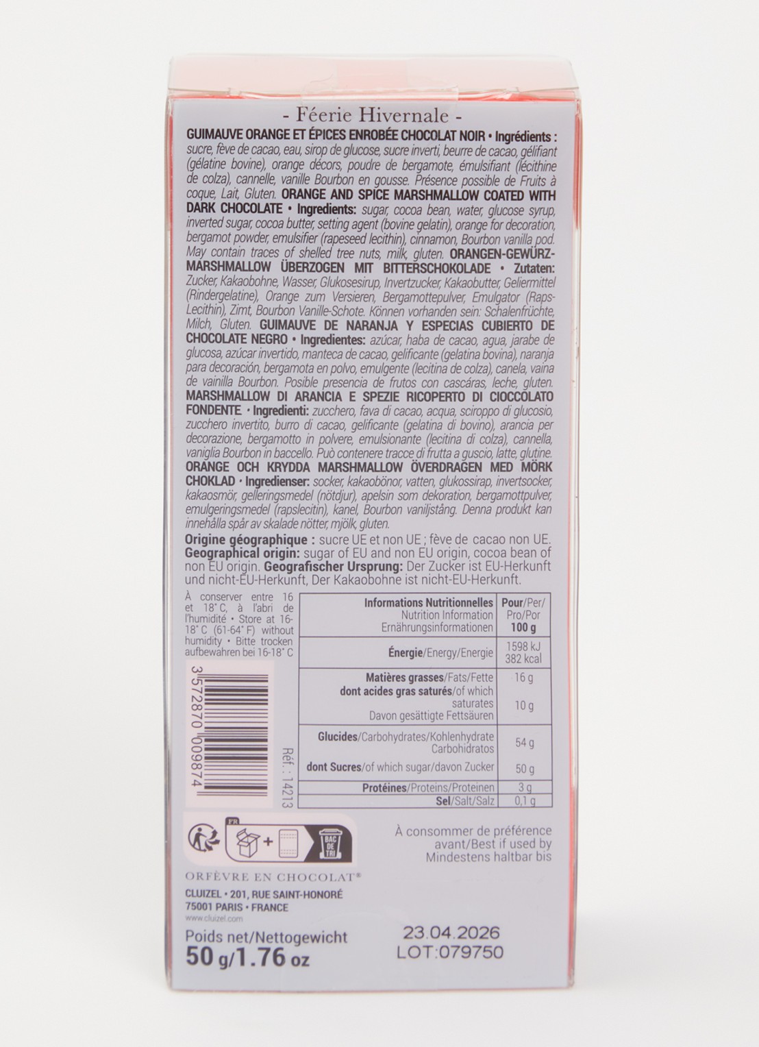 Cluizel Paris Christmas Bear marshmallow met pure chocolade 50 gram - voorkant 2 undefined