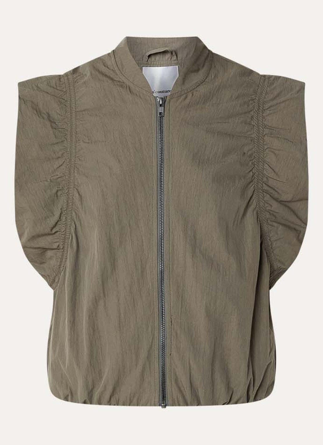 Co'Couture Acasia gilet met ruches en opstaande kraag - voorkant 3 olijfgroen