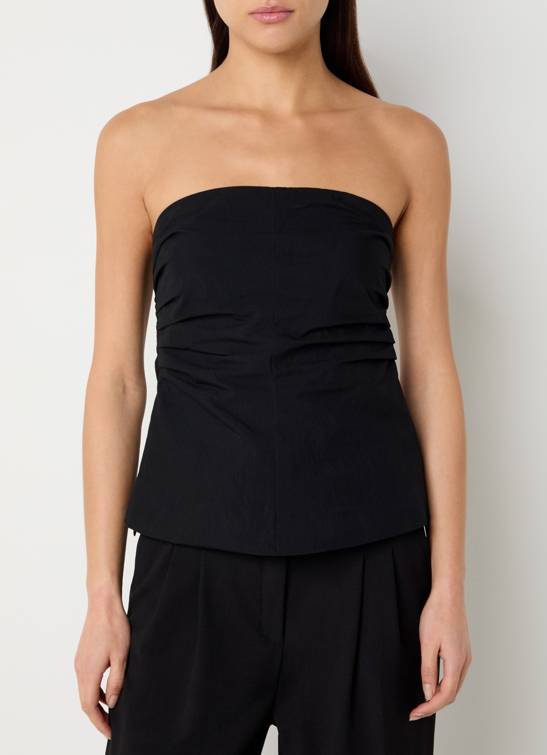 Co'Couture Acasia strapless top met smockwerk en plooidetail - detail 2 zwart