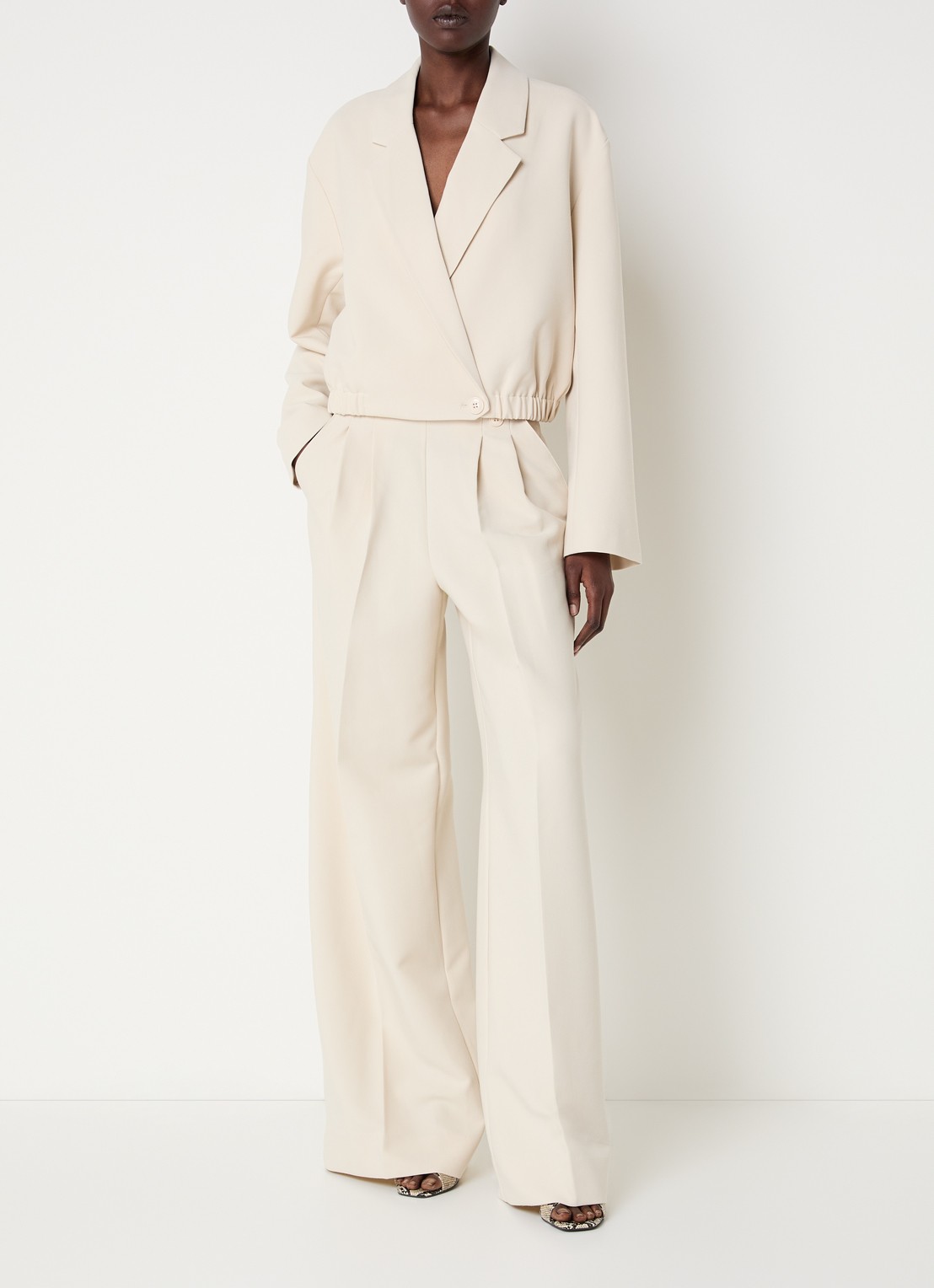 Co'Couture AcileCC cropped blazer met elastische band - voorkant 4 creme