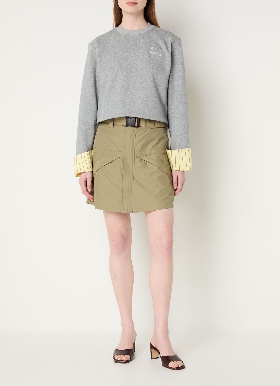 Co'Couture Aloracc mini rok met steekzakken - voorkant 3 legergroen