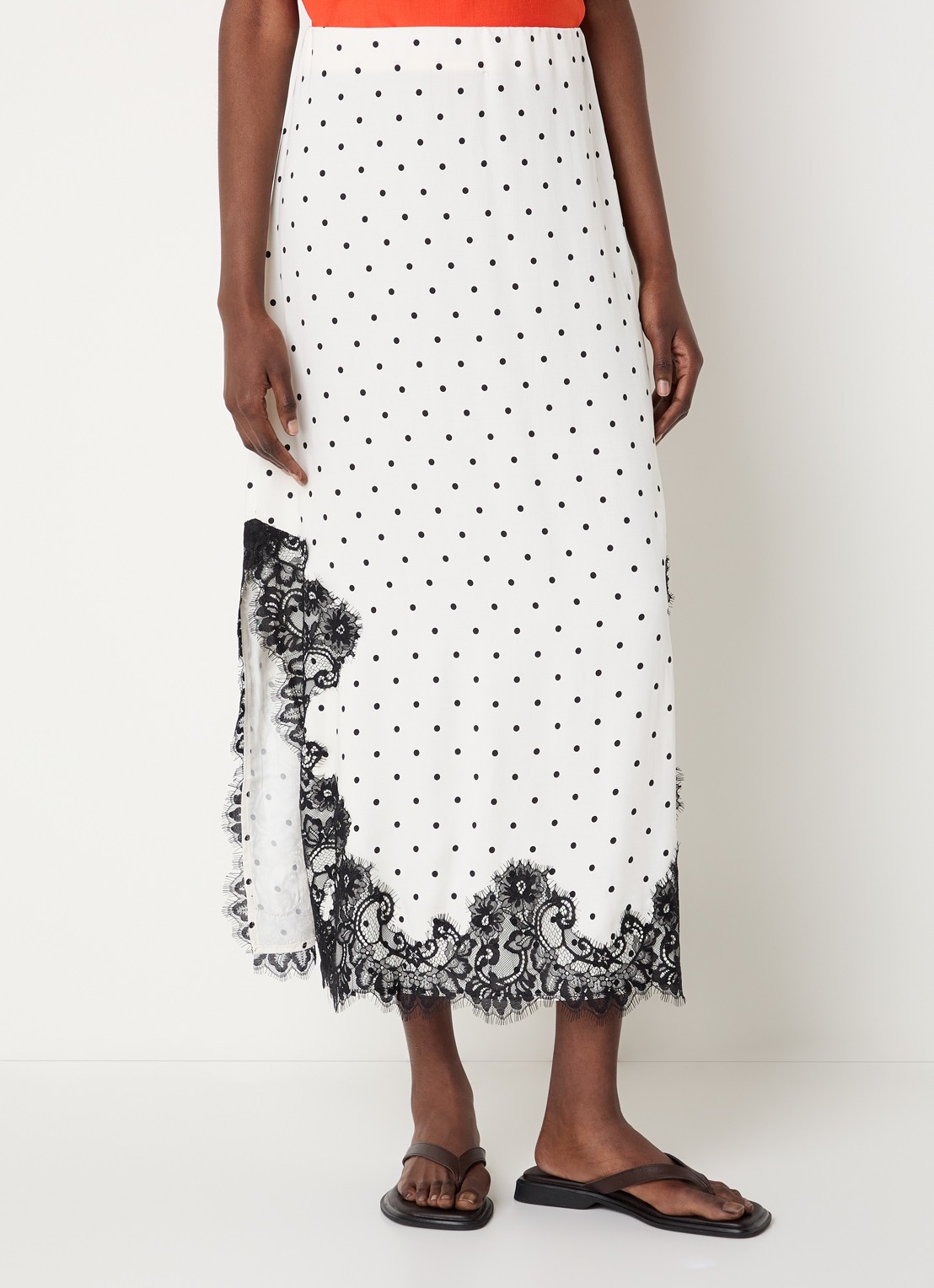 Co'Couture Amelli high waist midi rok met details van kant - detail 4 gebroken wit